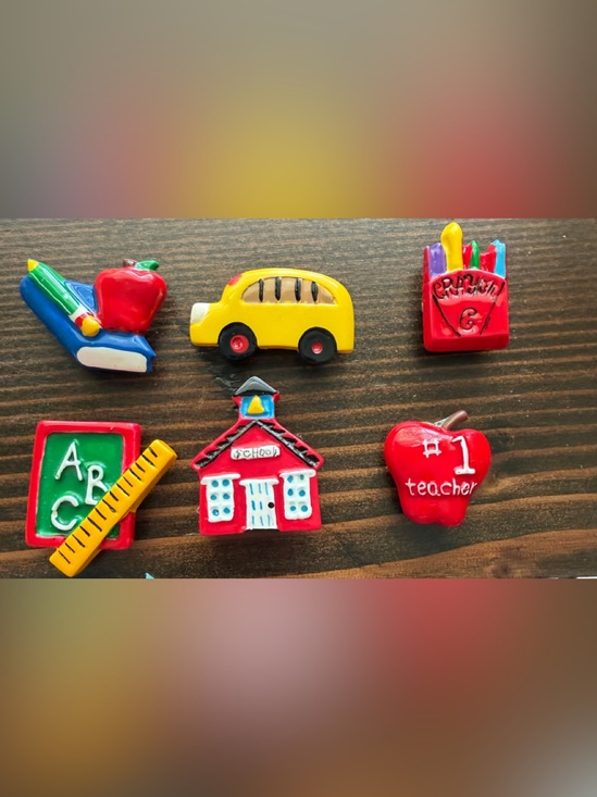 Schoolhouse Accessories - Vintage Teacher Button Covers Set 6 School Bus Apple ABC Back to School